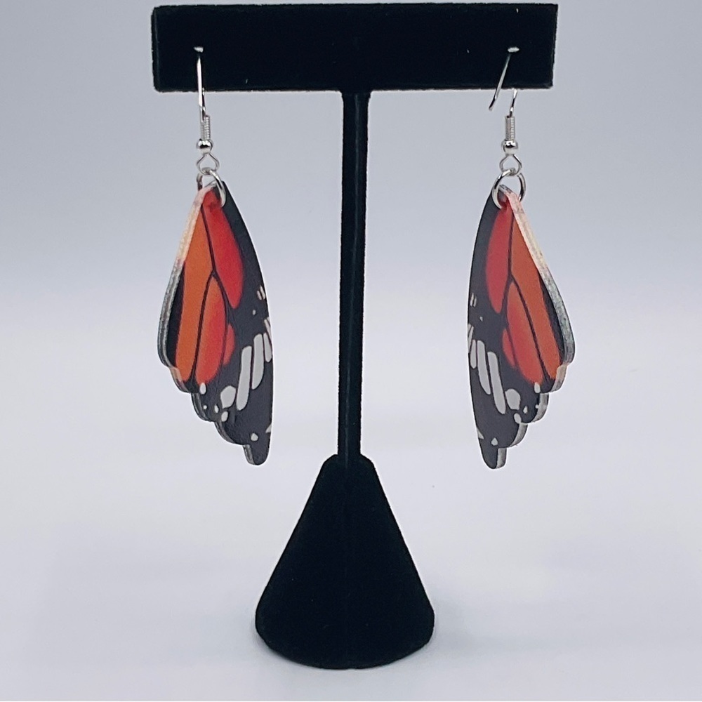 Butterfly Wing Earrings Dangle Hook Colorful Boho Festival Beach Monarch Gift - Picture 5 of 6